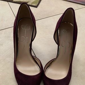 Jessica Simpson pointed toe suede burgundy heels
